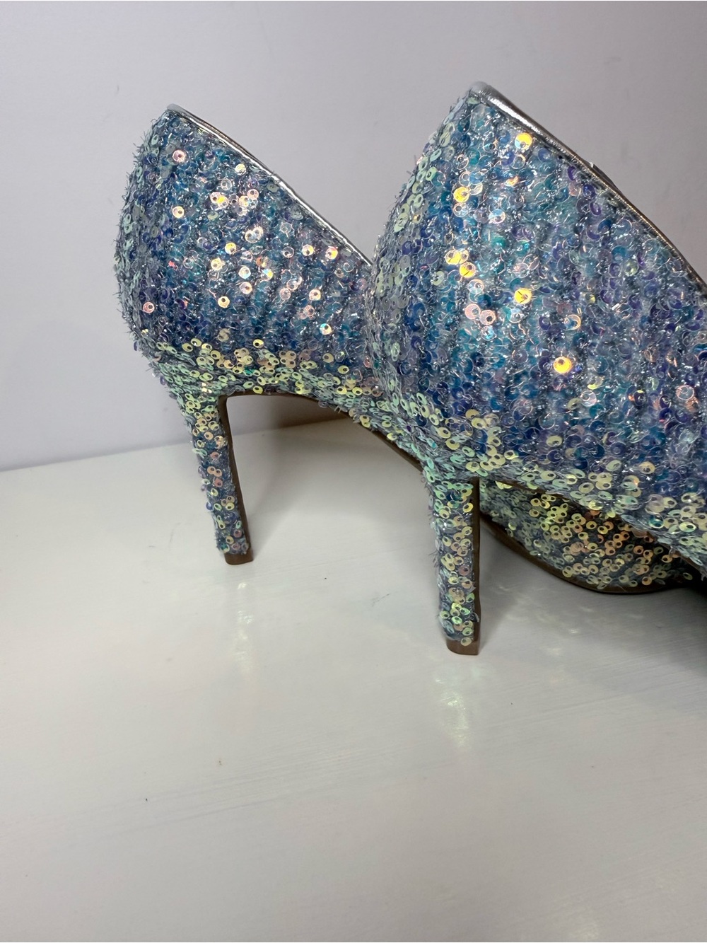 Jessica Simpson Blue Iridescent Tweed Sequin Pointed Toe Pumps Size 8.5 - Picture 5 of 13